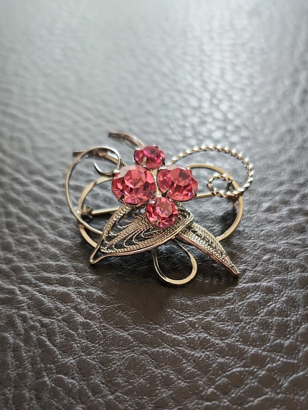 Vintage Pink Crystal Floral Brooch
